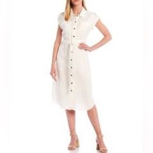 Tommy Hilfiger White Linen Blend Midi Shirt Dress Size 12